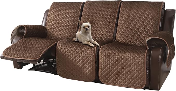 LUFEIJIASHI Non Slip Recliner Sofa Covers,Velvet Waterproof Recliner Couch Covers for 3 seat,Washable Reclining Couch Cover Furniture Protector for Dogs,Pets (Brown, 3 Seater)