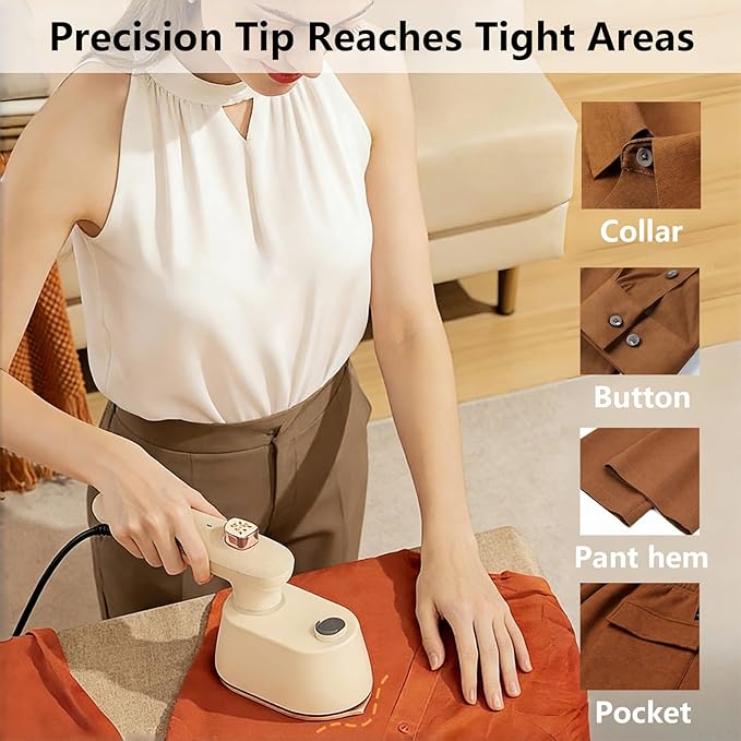 Mini Travel Steamer Iron for Clothes, 2-in-1 Dry & Steam Iron, Fast Heat Portable Garment Steamer, Flat & Vertical Ironing, Precision Tip, Lightweight Compact for Travel & Dorm