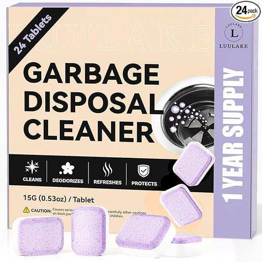 Garbage Disposal Cleaner Deodorizer Tablets - 24 Pack Powerful XL Sink Disposal Cleaner Foaming Tablet, Lavender Foam Garburator Disposer Freshener, Natural Kitchen Drain Cleaning Care, 1 Year Supply