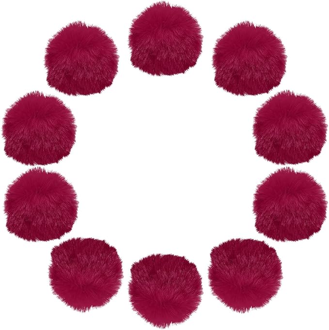 uxcell 2 Inch Faux Fur Pom Pom Balls, 10 Pcs Wine Red Fluffy Soft Faux Fur Pom Poms for Hats with Elastic Loop for DIY Knitting Hats Keychain Scarves Gloves Bags Shoes Accessories