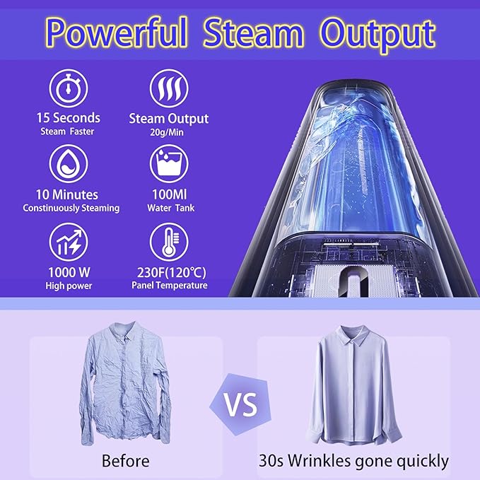 Portable Steamer for Clothes with Handheld Ironing Board, Travel Handheld Garments Steamer Mini Iron 1200W Small Size for Travel Home College Use, Fast Heat-Up, LCD Display, Rotatable Head