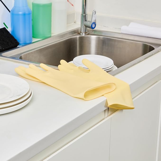 Restaurantware Cleaning Gloves Case of 10 Rubber 22 mil Household Gloves Chemical-Resistant Puncture-Resistant Abrasion-Resistant Yellow