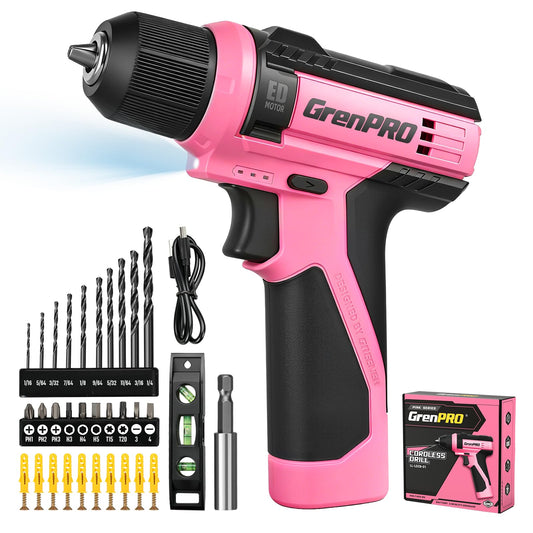 8V Pink Cordless Drill Set for Women 43-Piece Accessory Kit - Image 1