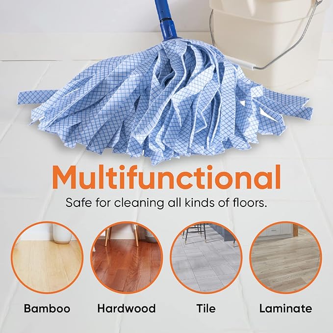 Superio String Mop Cotton Mop for Hardwood Floor Cleaning Self Wringing Mop for Home, Kitchen, Bath, Office Cleaning, Blue Heavy Duty Mop Commercial/Industrial, Aluminum Handle
