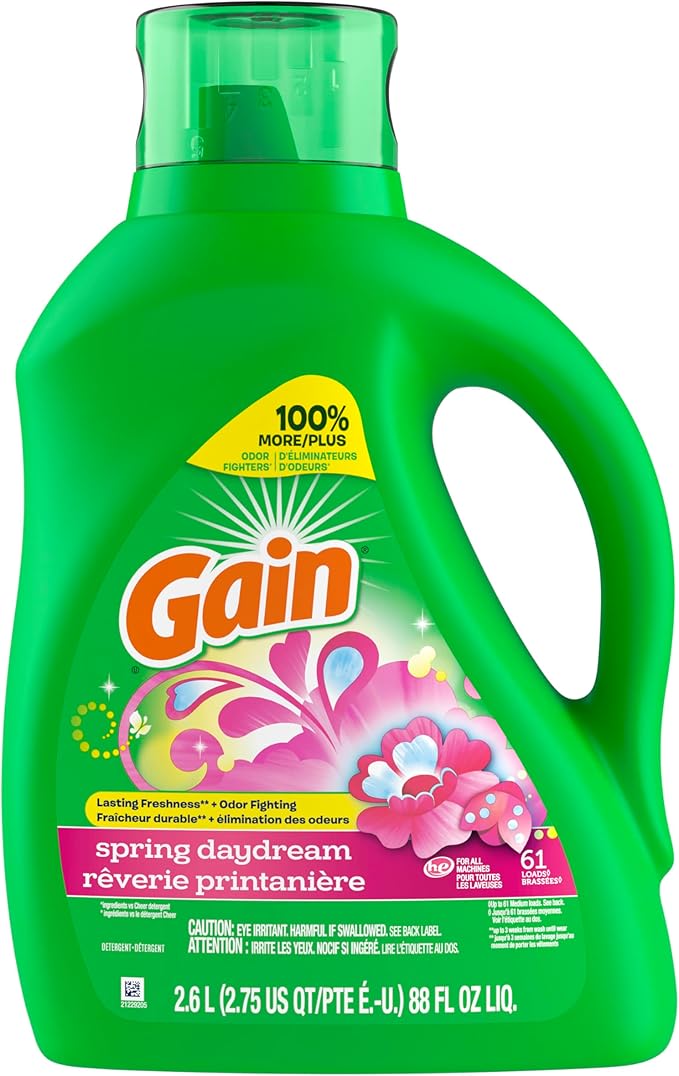 Gain Liquid Laundry Detergent, Spring Daydream Scent, 88 fl oz, 61 loads, Freshness + Odor Fighting, Laundry Detergent Liquid Soap, HE compatible