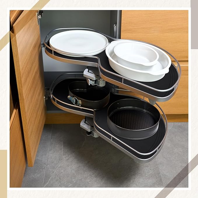 2 Pack 26 Inch Lazy Susan Shelf Liner Silicone Shelf Liner Non Adhesive Circle Kitchen Liners Non Slip Cabinet Liners for Drawer Refrigerator Cupboard Cabinet Organizers (Black)