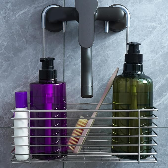 Shower Caddy 1Set Shower Shelf Stainless Steel Hanging No Drilling Bathroom Organizers and Storage for Apartment, Bathroom, Kitchen(Silver)