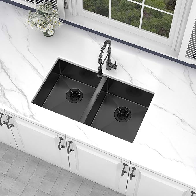 LQS Extended Sink Flange with Deep Basket Strainer, Deep Garbage Disposal Sink Flange for Kitchen Sink, Fit for 3-1/2 Inch Standard Sink Drain Hole, Black Sinks Flanges
