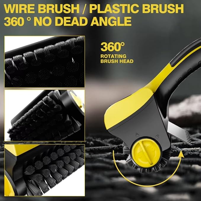 Electric Grill Clean Brush, 360° Rotating Cleaning Brush, Grill Brush, Cordless Rechargeable Barbecue Grill Cleaner with Replacement Bristles for BBQ Grill Bathroom and Kitchen