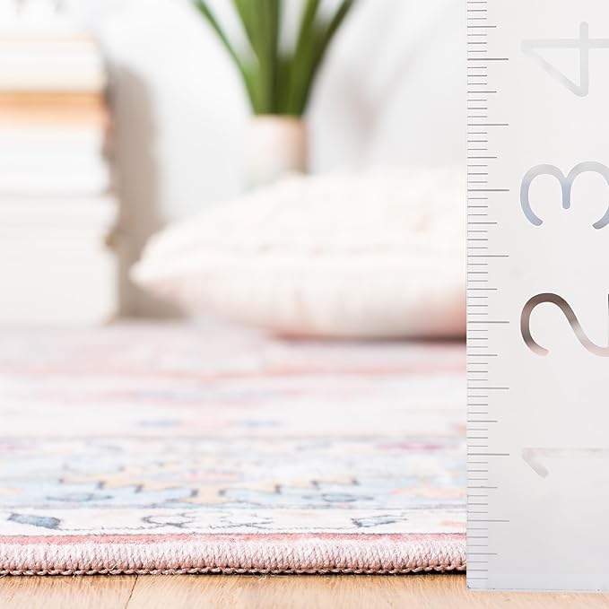 SAFAVIEH Washable Rug Tucson Collection - 5' x 8', Beige & Blue, Slip Resistant & Easy to Clean, Ideal for Living Room, Bedroom, Dining Space (TSN109B)