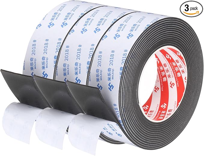 PATIKIL 3Roll Sponge Rubber Foam Tape, 1 3/4" W x 1/32" t x 16.4ft l Self-Adhesive Foam Insulation Tape Weather Stripping for Window Door Soundproofing Weatherstrip AC Seal Strip, Black