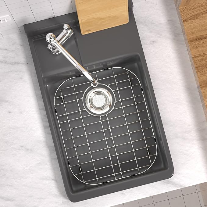 SANNO Sink Protectors for Kitchen, Stainless Steel Bottom Grid with Rear Drain Hole, Double Sink 16.14" L X 13" W, 2 Pack