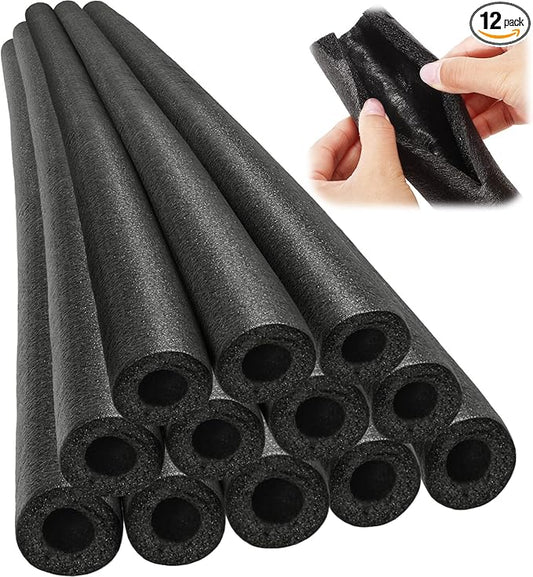 Amylove 12 Pcs 3.3 Feet Pipe Insulation Foam Tube Pool Noodles Insulating Water Pipe Swim Noodles Pre Slit Heat Preservation Pipes Cover for Tubing Outdoor Winter Freeze Protection(Black,1 Inch)