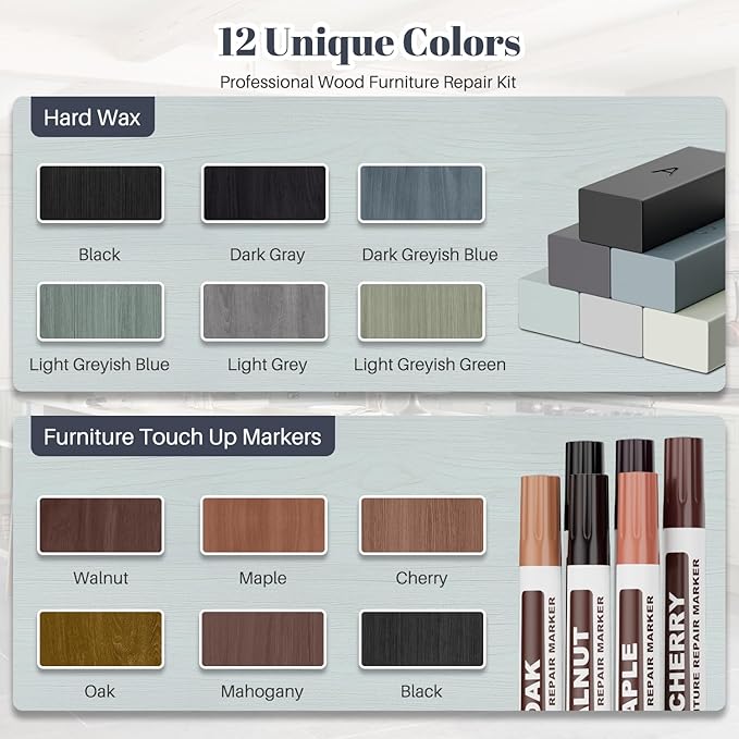 Hardwood Floor Scratch Repair Kit, Laminate Vinyl Floor Repair Kit with Heat Pen, 6 Colors Floor Wax Wood Furniture Touch up Marker Pen Scratch Remover for Cracks, Holes, Table, Cabinet.