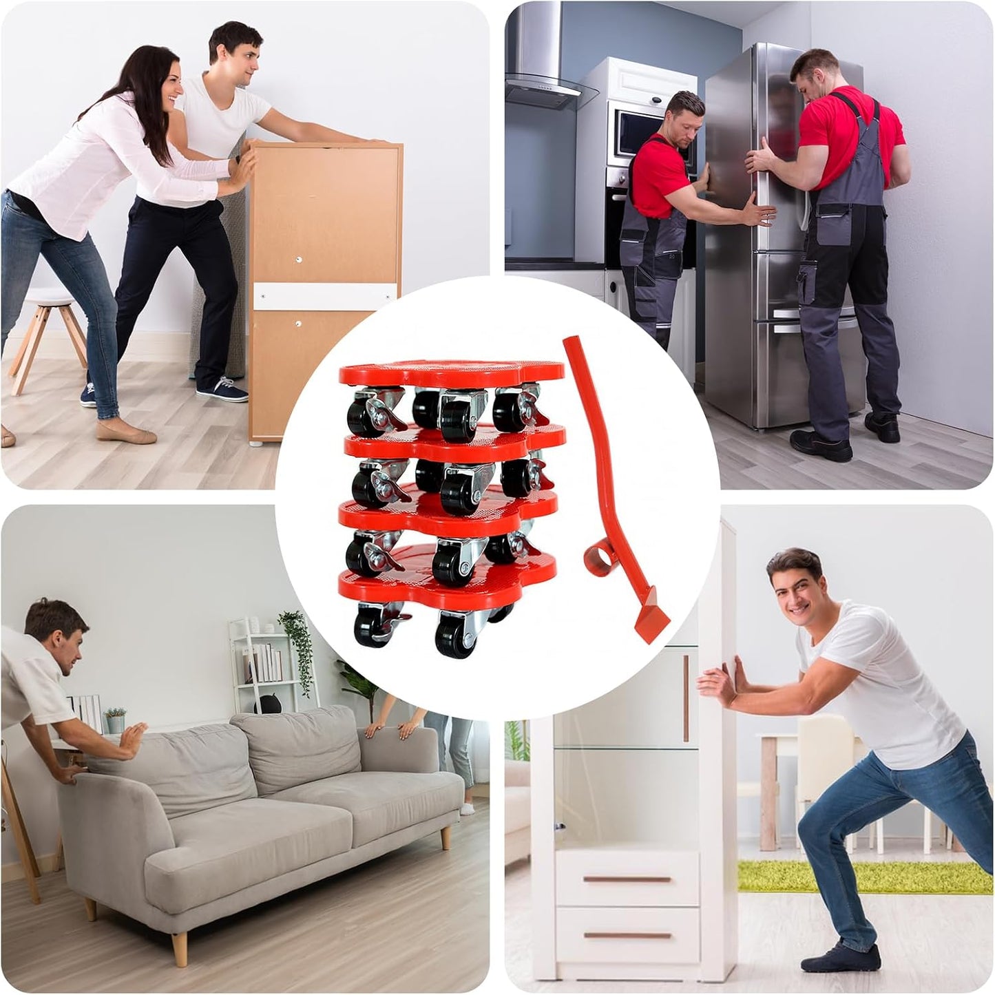 Furniture Mover Dolly Sliders with Brake Wheels (4-Pack) — 360° Rotation, Up to 1,100 lbs