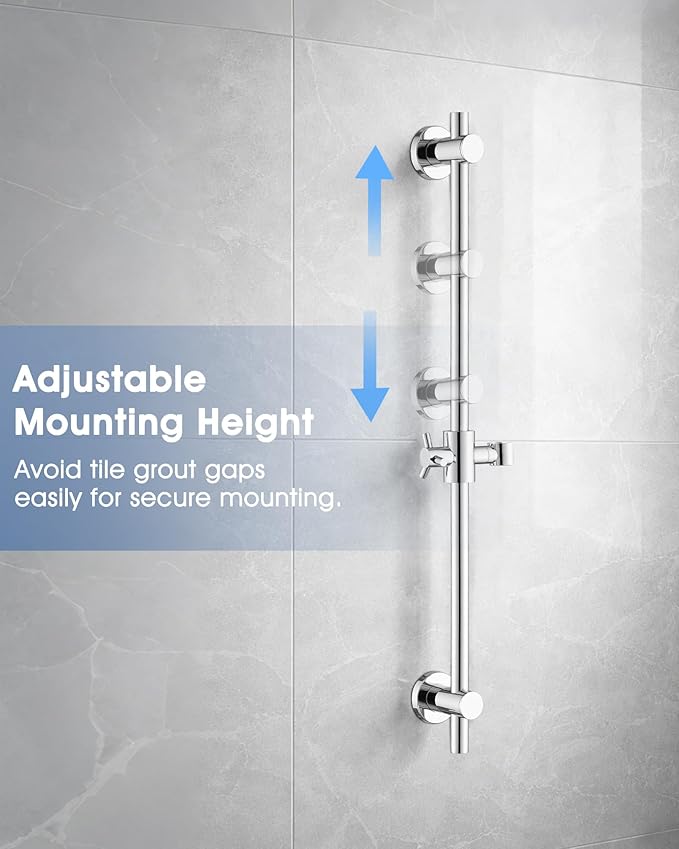Shower Slide Bar with Adjustable Handheld Shower Head Holder, 25 Inch SUS304 Stainless Steel Shower Rail, Replacement for RV, Camper, Hotel & Bathroom, Polished Chrome