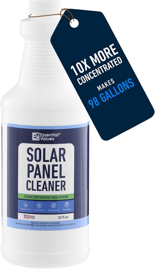 Essential Values Solar Panel Cleaner - Neutral PH Streak-Free Wet Cleaning Solution - Ideal for Roof Tile & Solar Panels - Super Concentrated Fragrance-Free & No Colourants