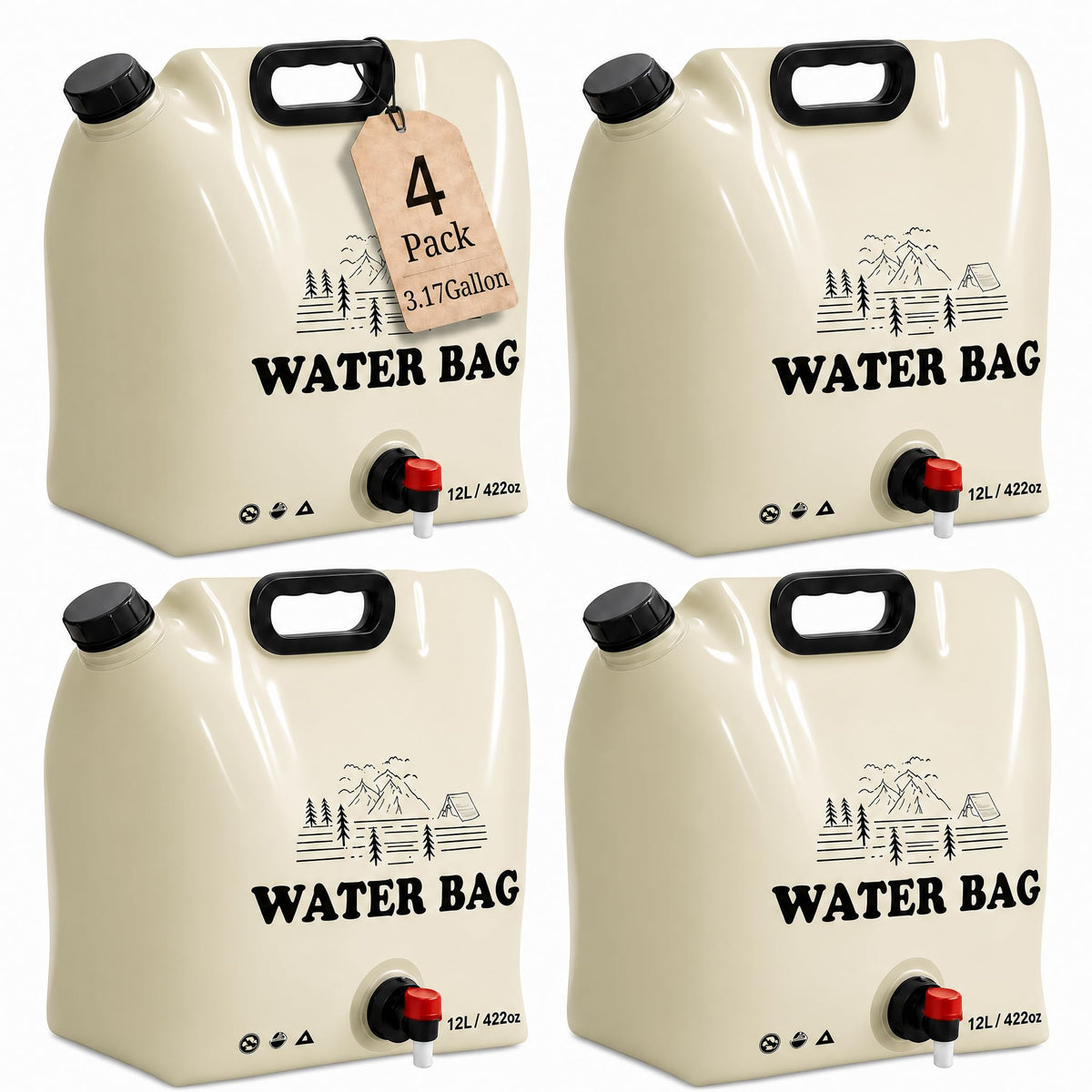 4‑Pack 3.17 Gallon Collapsible Water Container, Water Jugs - Image 1