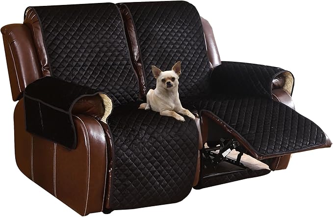 LUFEIJIASHI Non Slip Recliner Couch Covers for 2 Cushion Couch Sofa Reclining, Waterproof Recliner Sofa Covers 2 Seat, Velvet Reclining Couch Covers for Furniture Protector for Dogs Pets Black