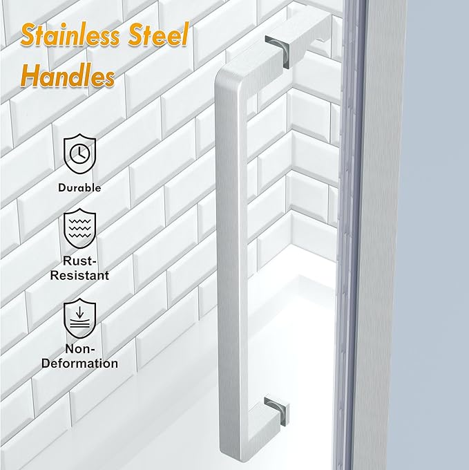 Frameless Pivot Shower Door 32.8-34" W X 72" H, 1/4" (6mm) Clear SGCC Tempered Glass, Hinged Pivot Swing Shower Door, Reversible Installation, Easy to Clean, Brushed Nickel