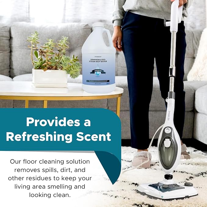 Steam and Go Unscented Demineralized Water - Cleaning Solution for Steam Mop, Floor Cleaner Solution, & More - Ready-to-Use Multi-Surface Floor Cleaning Solution - No PVC - 128 Fl. Oz