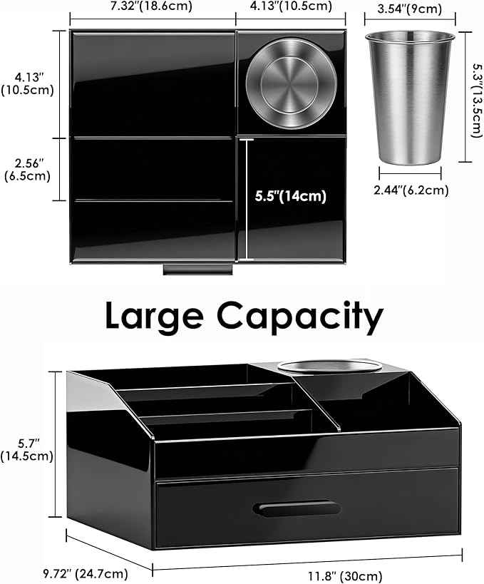 ProCase Cologne Organizer for Men with Drawer, Acrylic Perfume Holder & Bathroom Countertop Organizer for Men & Women, Dresser Vanity Storage for Cologne, Perfume and Skincare -1 Layer, Cup