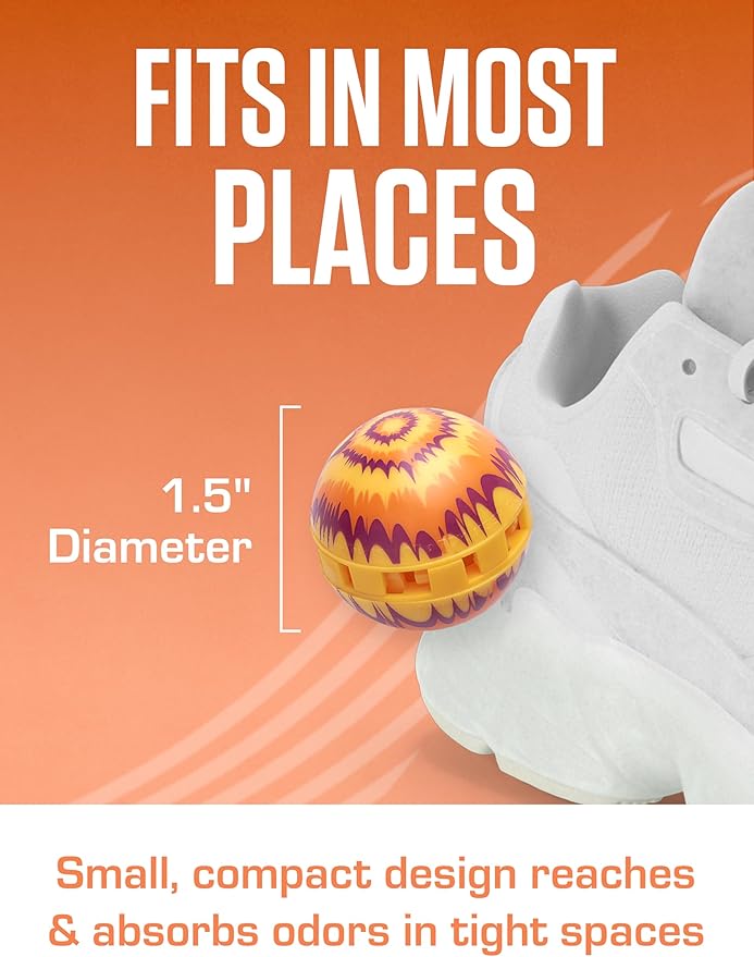 Sneaker Ball Shoe Odor Eliminator & Remover - Fresh, Clean Scent Blocks Odors - Twist-to-Activate - Compact & Durable - Fun, Colorful Designs - Ideal for Shoes, Gym Bags, Lockers, Pickleball, 6 Pack