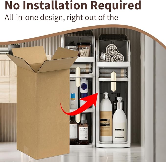 Ultra-Thin Bathroom Storage Cabinet with Wheels - 3-Tier Slim Narrow Organizer for Small Spaces, Transparent Drawers, Waterproof & Sturdy ABS+PP, No Assembly Needed for Bath, Bedroom, Kitchen