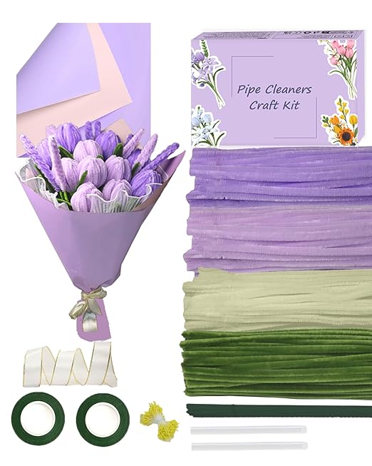 Pipe Cleaners, 400 Pieces Chenille Stems for Flower Bouquet Making, Fuzzy Sticks for DIY Projects, STEM Activities, Length 11.8 inches(30cm), Beginner-Friendly Gifts for Craft Lovers (Purple)