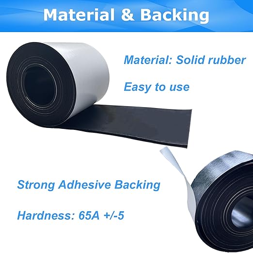 Adhesive Rubber Strips 1/16 (.062)" Thick X 2" Wide X 10'Long, Solid Rubber Strip with Adhesive for DIY Gaskets Crafts Pads Sealing Abrasion Supports Flooring Protection Warehouse