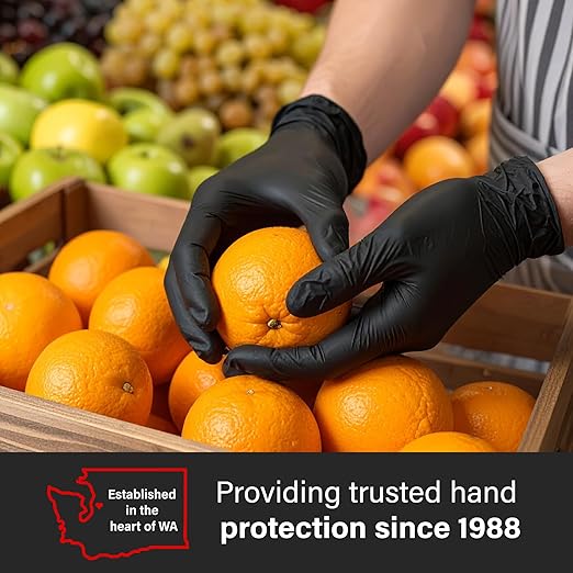 GLOVEWORKS Black Nitrile Gloves for Cooking, Food Prep, Disposable, 5 Mil, For Professional Cleaning, X-Small, Case of 1000