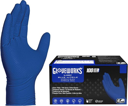 GLOVEWORKS HD Royal Blue Nitrile Industrial Disposable Gloves, 6 Mil, Latex & Powder-Free, Food-Safe, Raised Diamond Texture