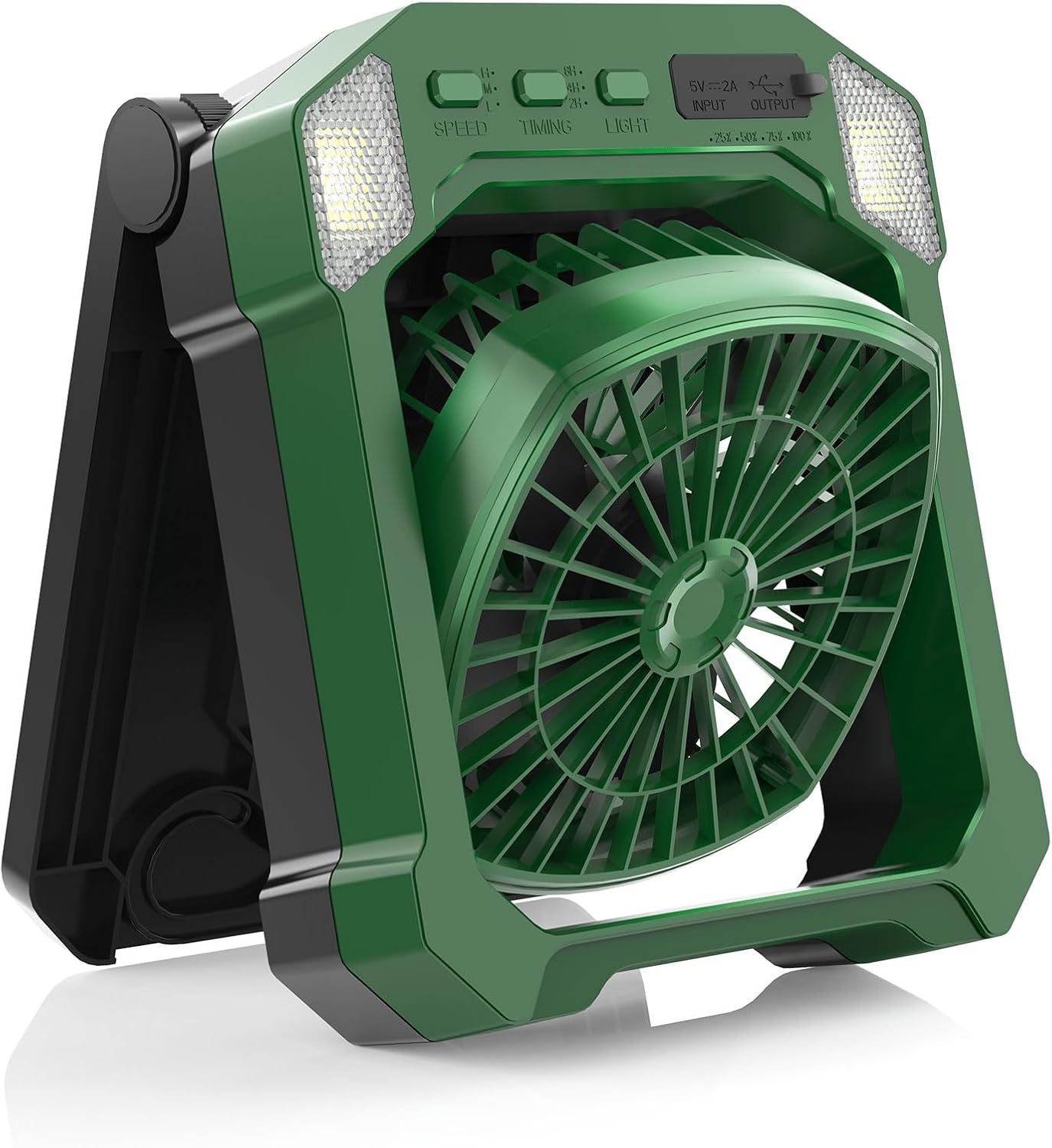 Solar & USB Rechargeable Camping Fan – 10000mAh Battery, 3-Speed, LED Light, Quiet Cordless Fan for Tent, RV & Emergencies
