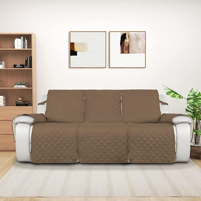 PureFit Water Resistant Reversible Sofa Covers for Reclining Sofa 3 Seat - Non Slip Split Recliner Couch Cover for 3 Cushion Couch, Washable Furniture Protector for Kids, Dogs (3 Seat, Camel/Ivory)