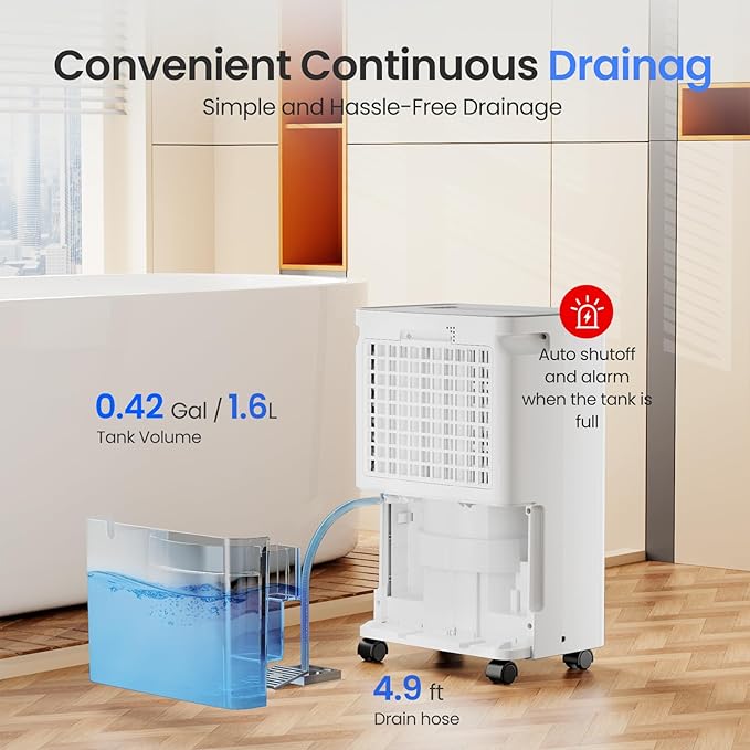 Dehumidifier for Basements, 2000 Sq. Ft., 30 Pints,1.6L Tank, App-Controlled, With 4.9 ft Drain Hose Low noise, for Living room, Basements and Office