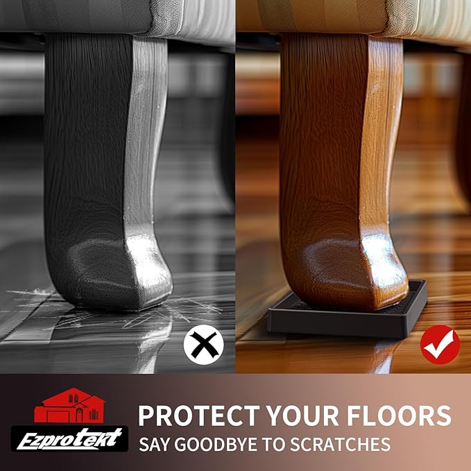Ezprotekt Non Slip Furniture Pads, 4 Pcs 2.5" Rubber Caster Cups, Anti Skid Furniture Coasters for Hardwood Floors, No Slide Furniture Gripper, Floor Protector for Bed Couch Furniture Stoppers (Brown)