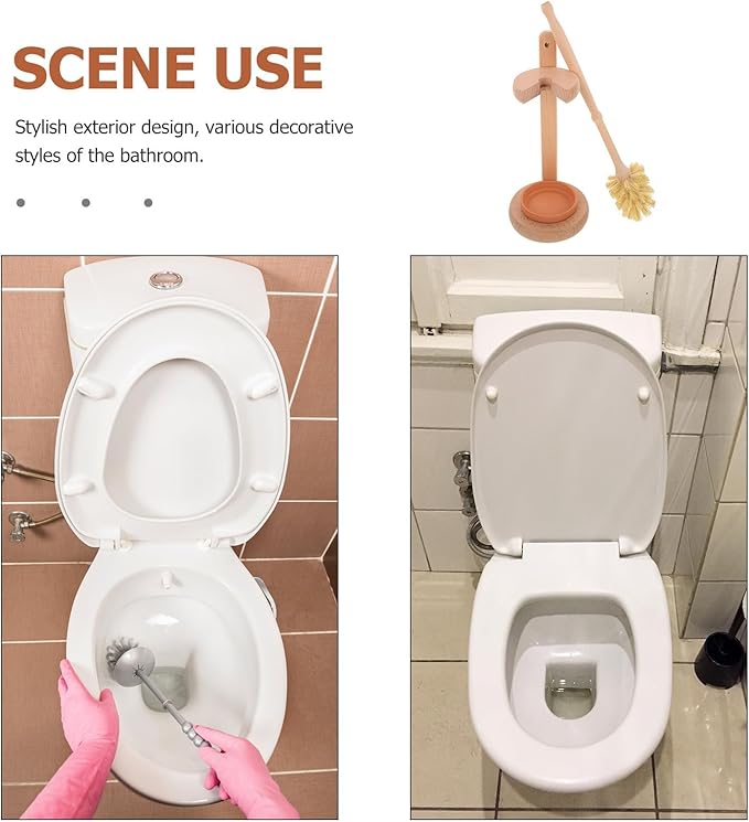 Toilet Cleaning Brush Set with Ceramic Beech Wood Base Long Handle Toilet Scrubber for Bathroom Cleaning for Home and Rv Use
