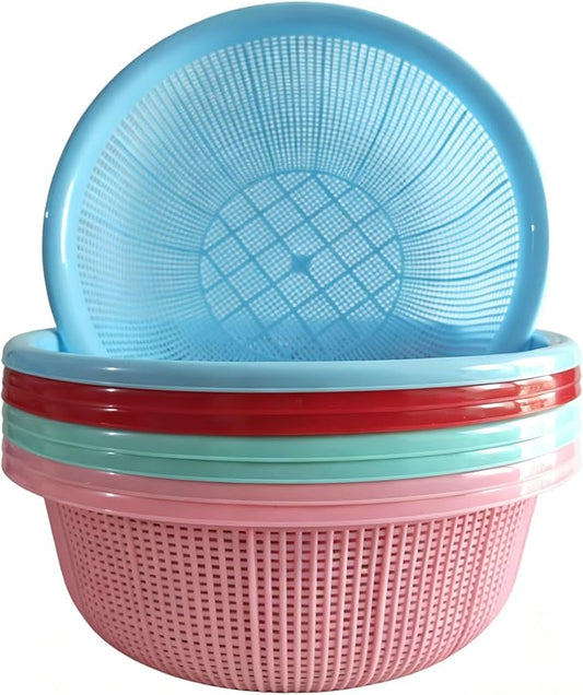 8 pcs Plastic Wash Basket Round Perforated Colander Wash Vegetables and Fruits Drain Cooked Pasta Kitchen Essentials Food Strainer Basket Strainer Kitchen Blue pink green red