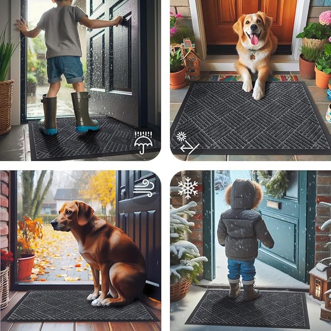 Smiry Front Door Mat Outside Entrance, Heavy Duty Outdoor Indoor Mat, Natural Rubber Doormat, Non Slip, Trap Dirt and Moisture, Easy Clean, Low Profile Patio Porch Entryway Mat, 47x32, Dark Grey
