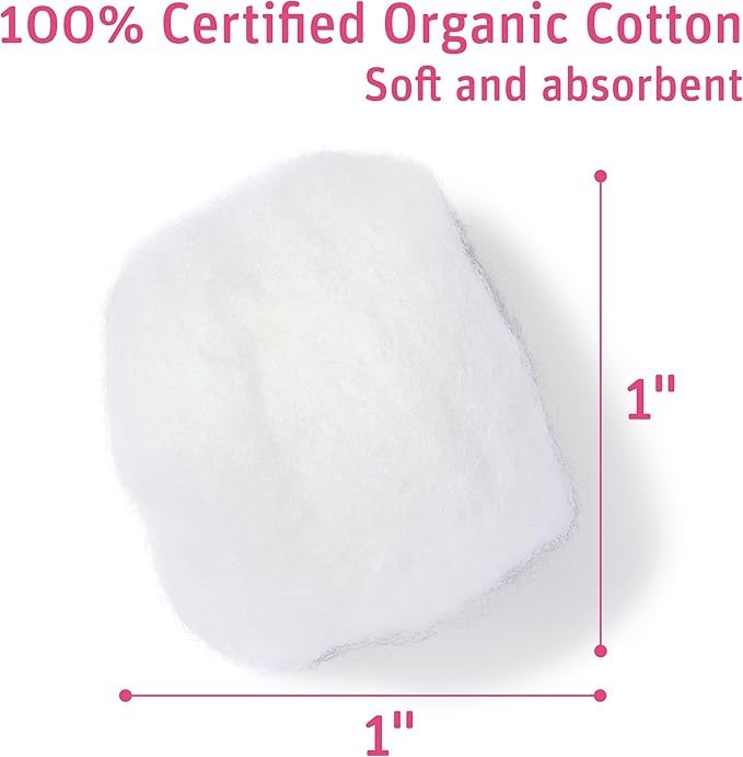 Simply Soft Premium Organic Cotton Balls, 600 Count (3 Bags) 100% Pure Cotton, Certified, Hypoallergenic, Large, Soft & Absorbent for Beauty, Cosmetics, Skin Care, Lint Free