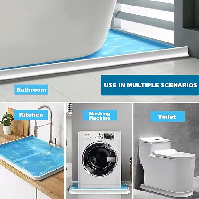 Collapsible Shower Threshold Water Dam, 2025 Upgraded 67'' Shower Water Stopper 3''H Seal Waterproof Shower Guards to Keep Water in Shower, Self Adhesive Water Barrier for Sink Bathroom Kitchen