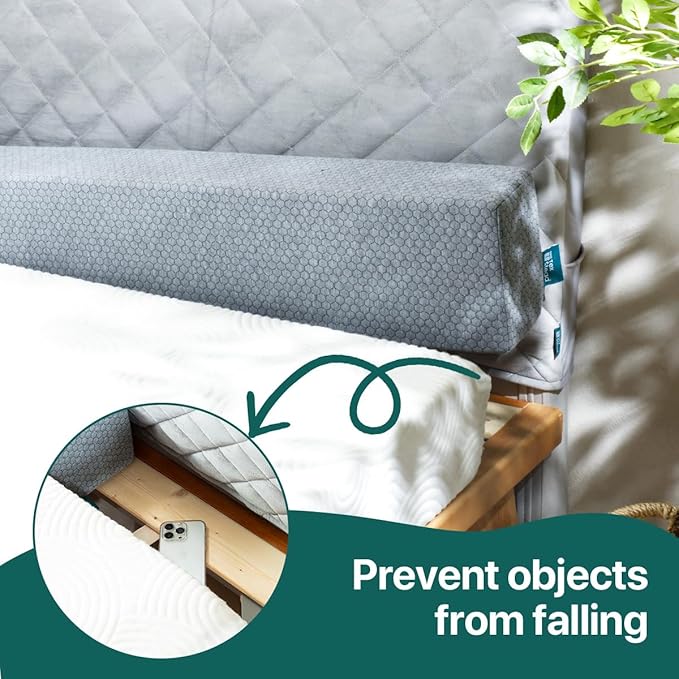 Bed Gap Filler for Headboard & Wall, Mattress Extender Pillow with Removable Cover & Memory Foam, Fills Gaps Between Mattress and Headboard, Stops Items Falling (Dark Gray, Queen Size)
