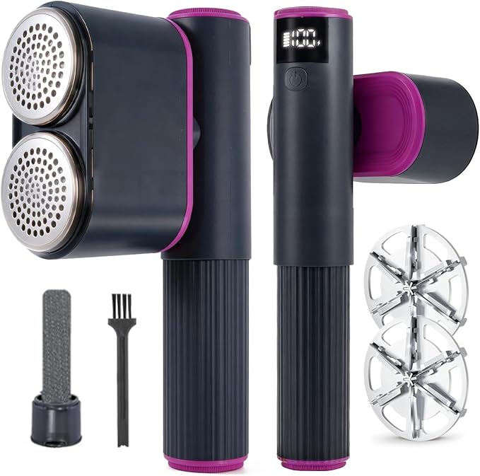 Fabric Shaver, 2-in-1 Rechargeable Lint Shaver with Dual Shaving Heads, Digital LED Display, 6-Leaf Blades, 2-Speed Sweater Shaver to Remove Pilling & Fuzz from Clothes, Furniture, Couch