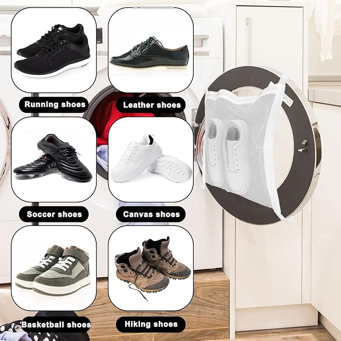 2 Pcs Shoe Washing Machine Bag Mesh Laundry Sneaker Dry Bags Reusable Shoe Cleaning Bags HoneyComber Shoes Net Bag with Zipper and Strap for White Wash Reused Tool Dryer Accessories