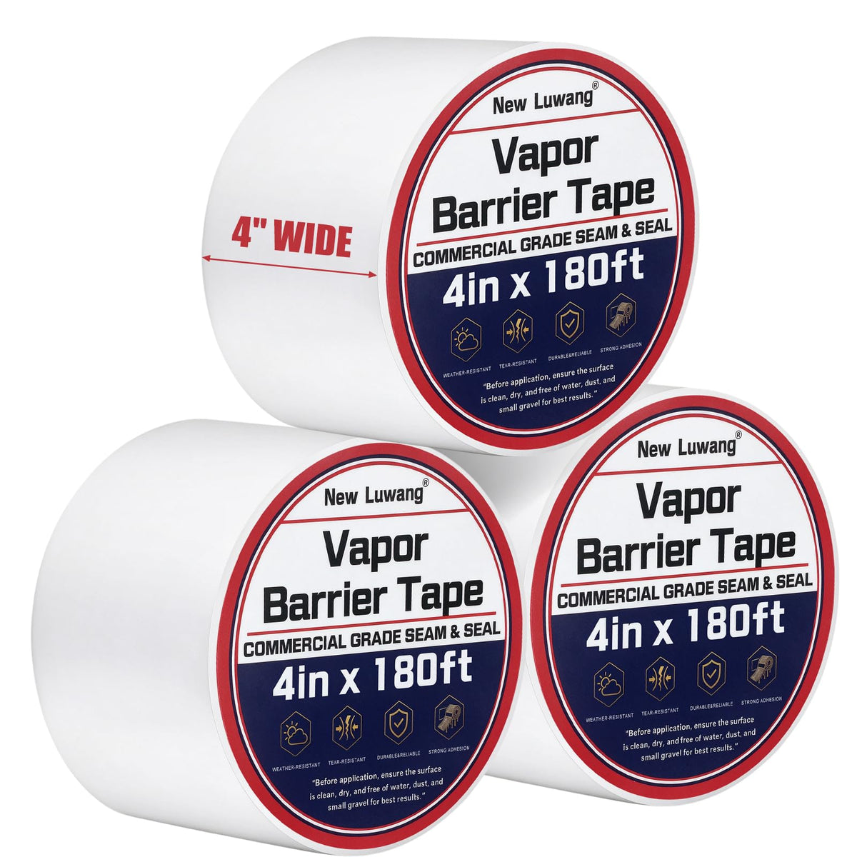 Vapor Barrier Tape, 4" x 180' 3 Roll - Image 1