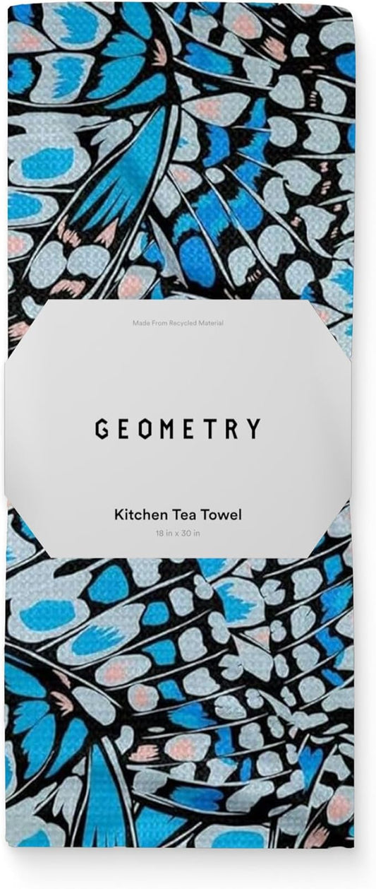 GEOMETRY Spring Kitchen Towels - Quick Dry Microfiber Cloth Spring & Summer Dish Towels for Kitchen Drying - Premium Quick Dry Towel - Blue Garden Wings, 18" x 30" - 1-Pack