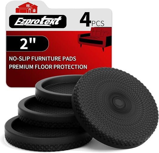 Ezprotekt Non Slip Furniture Pads, 4 Pcs 2" Anti Slip Rubber Caster Cups, No Slide Furniture Gripper, Anti Skid Furniture Coasters for Hardwood Floors, Furniture Stoppers to Prevent Sliding (Black)