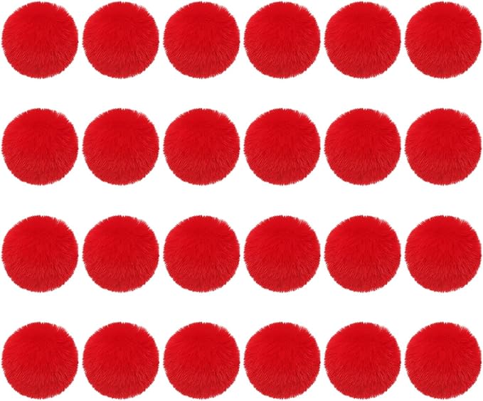 PATIKIL Faux Fur Pom Poms for Hats, 24 Pcs Fluffy Soft Fur Poms Balls with Elastic Loop for Keychain Knitting Hats DIY Scarves Gloves Bag Christmas, Red