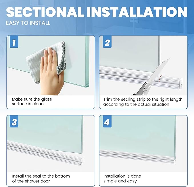 2 Pack Glass Door Silicone Seal Strip 36 Inch Shower Door Bottom Seal Sweep-Suitable for 3/8 Inch Glass-Stop Shower Leaks Frameless Shower Door Seal Strip