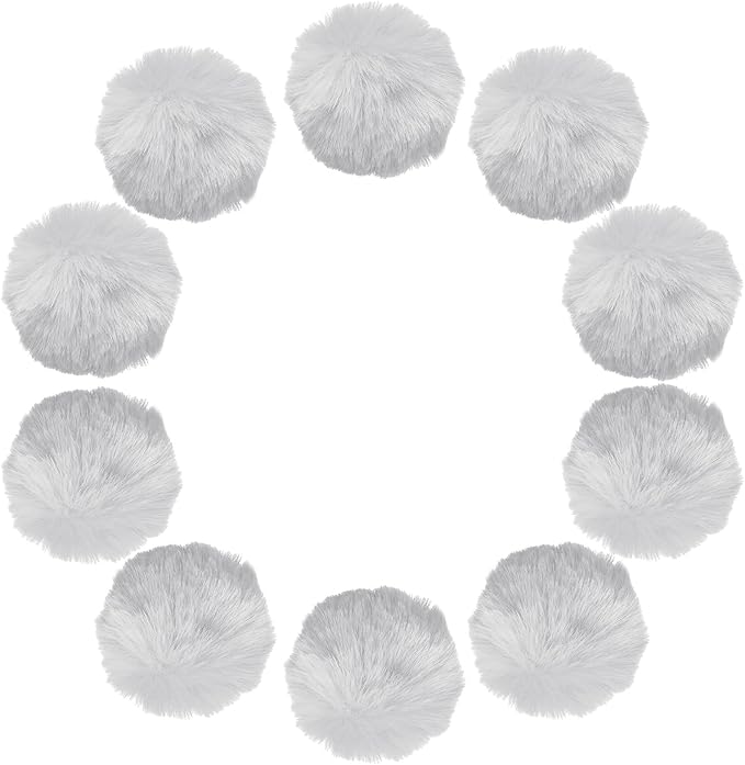 uxcell 2 Inch Faux Fur Pom Pom Balls, 10 Pcs Light Grey Fluffy Soft Faux Fur Pom Poms for Hats with Elastic Loop for DIY Knitting Hats Keychain Scarves Gloves Bags Shoes Accessories